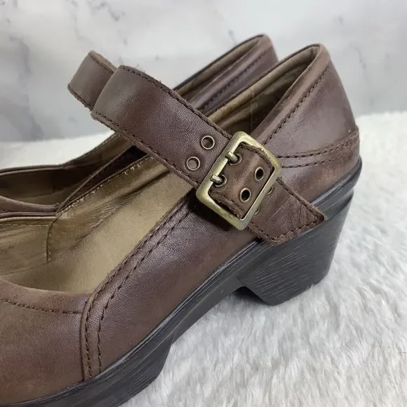 Sanita Womens Nyla Brown Leather Round Toe Wedge Heel Buckle Mary Jane Shoes 38 - Picture 16 of 16